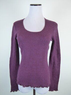 BOO GEMES PURPLE CASHMERE scoop neck SWEATER S lettuce ruffle edge